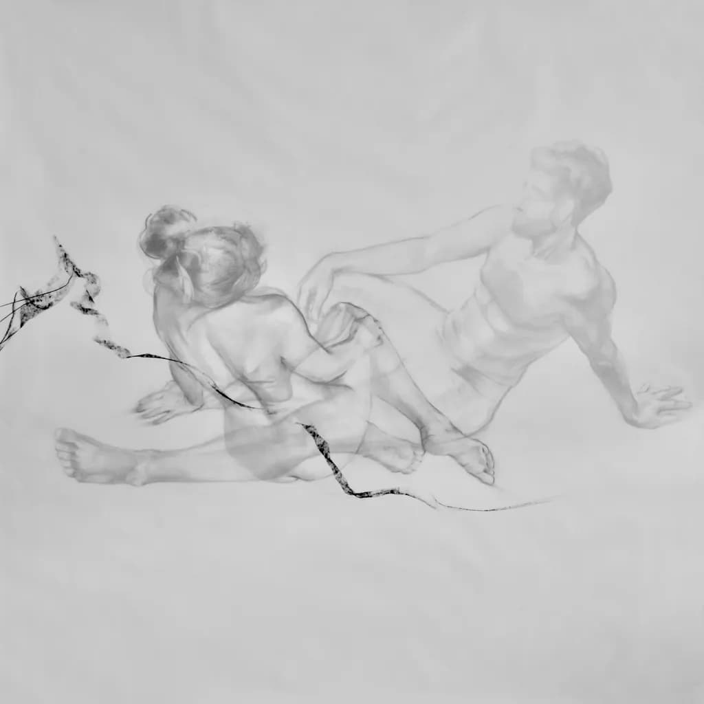 Whispers of Connection: An Abstract Exploration of Monochrome Figures and Emotional Interaction