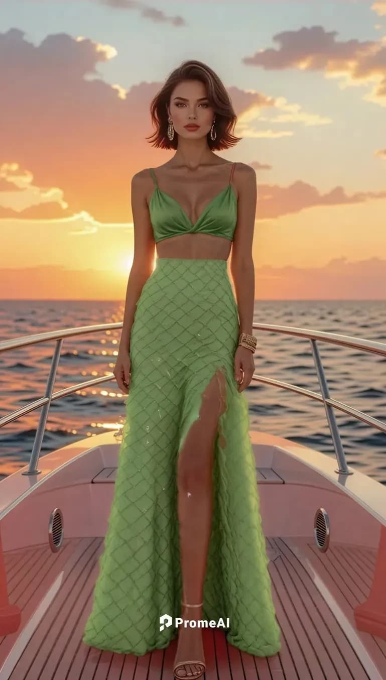 Sunset Elegance: A Radiant Green Dream on the Water