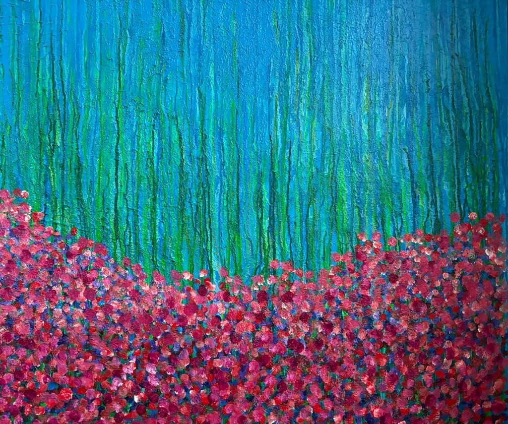 Whispers of Color: A Vibrant Floral Symphony Against a Serene Blue Canvas