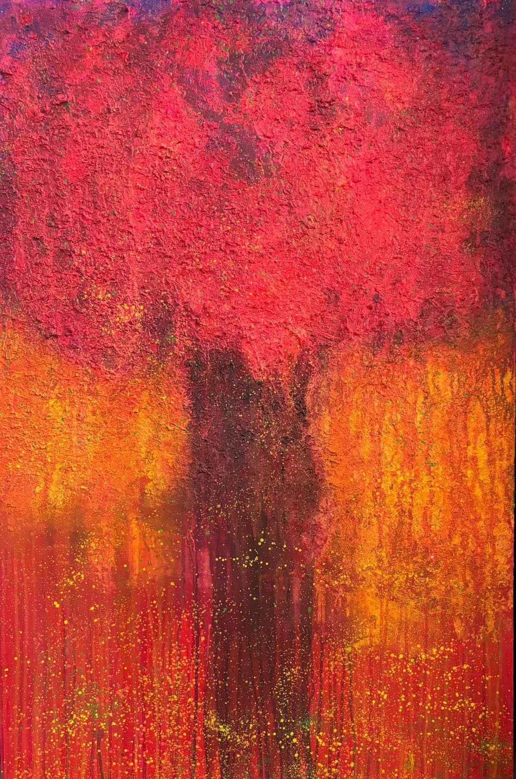 Vibrant Embrace: A Dance of Orange and Red Textures in Abstract Art