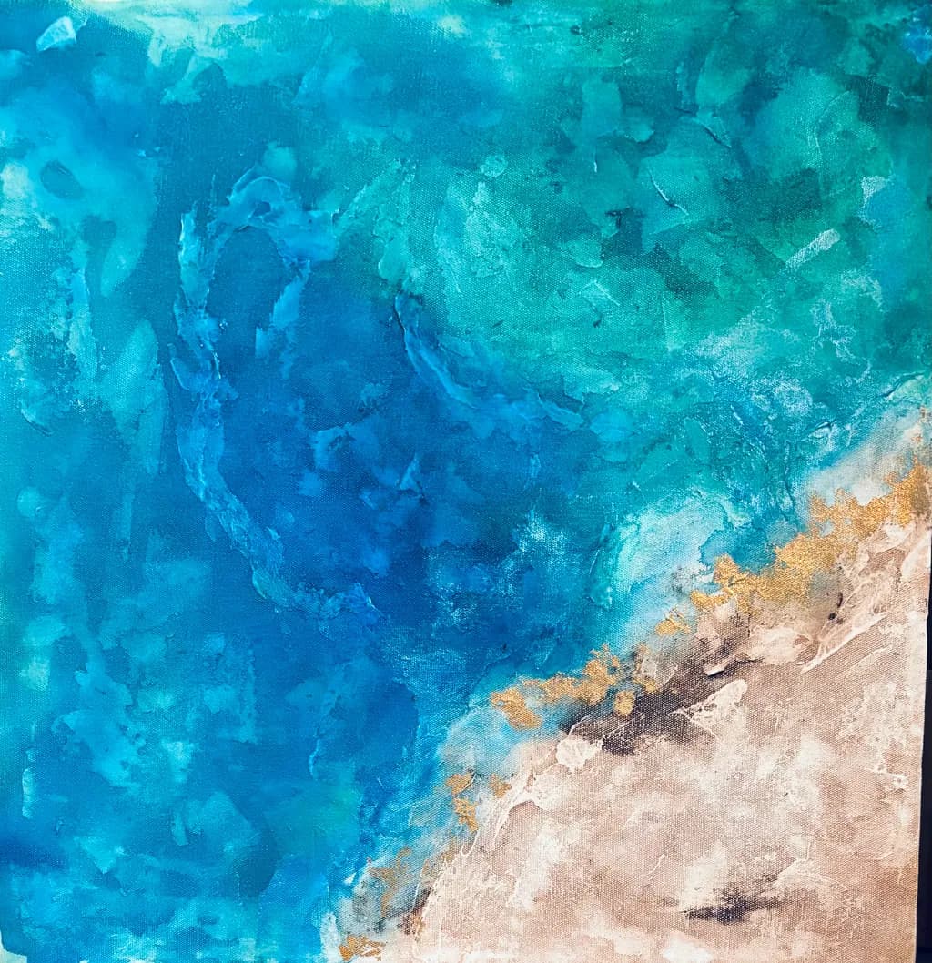 Oceanic Serenity: A Dance of Turquoise and Gold on Canvas