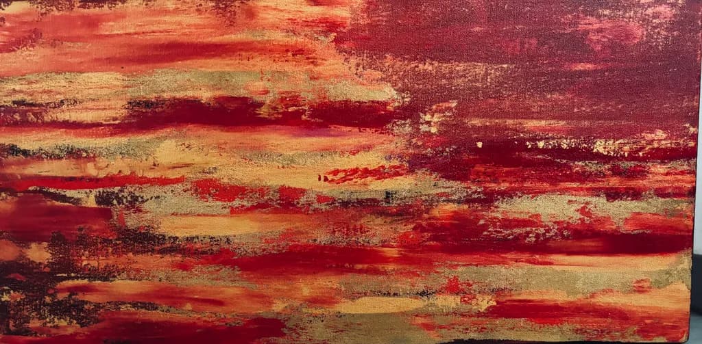 Crimson Horizons: A Dance of Gold and Red in Abstract Expressionism