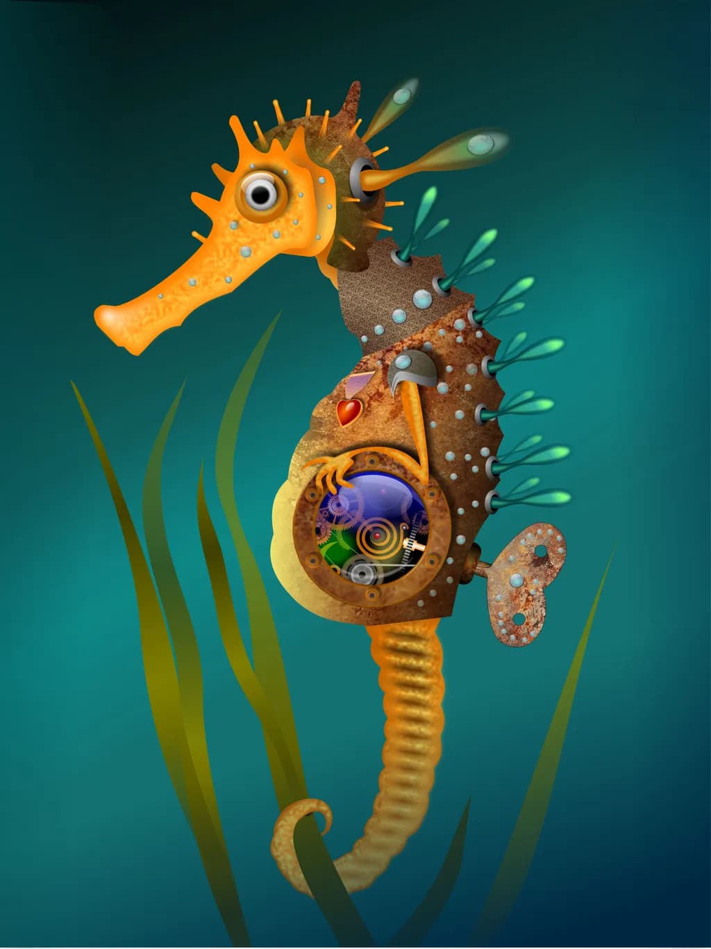 Funny Steampunk Sea Horse