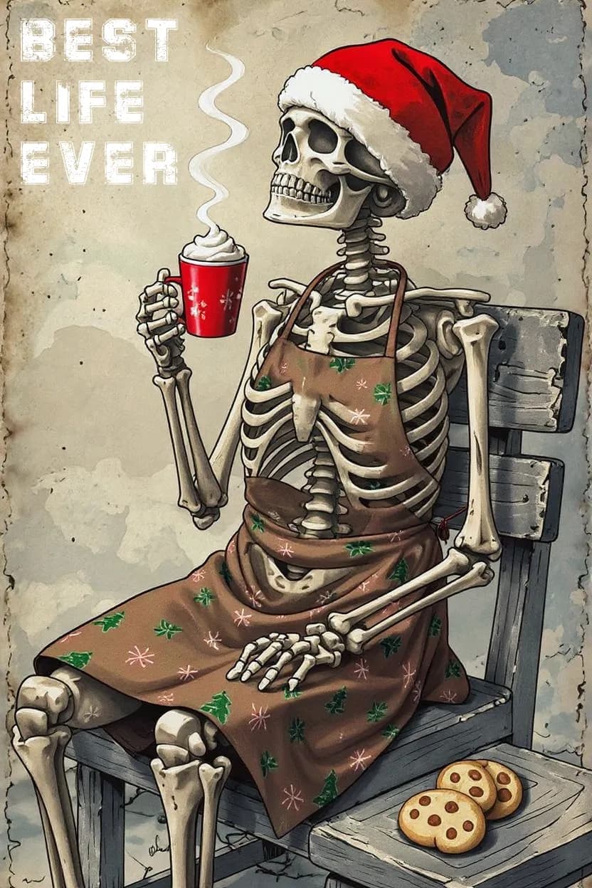 Chilling in Cheer: A Skeleton's Cozy Christmas Delight