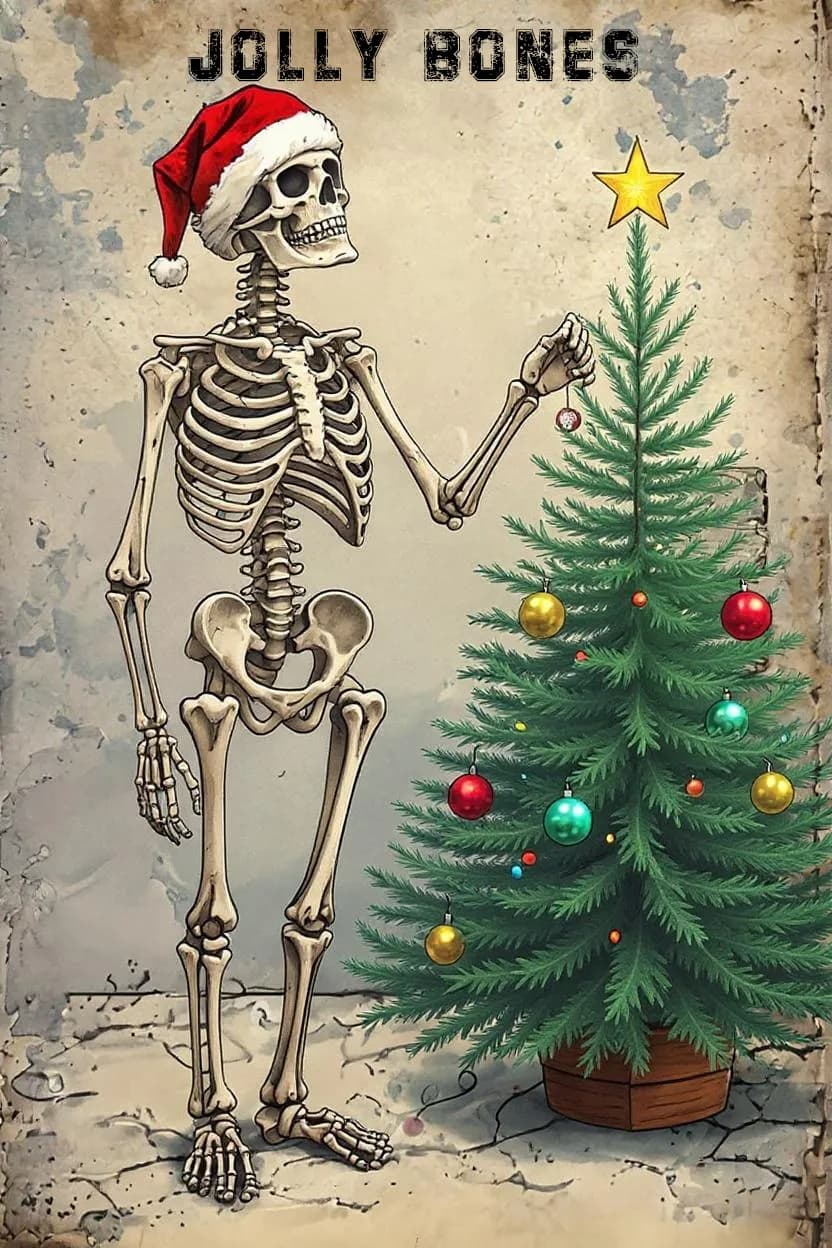 Jolly Bones: A Whimsical Skeleton's Christmas Celebration