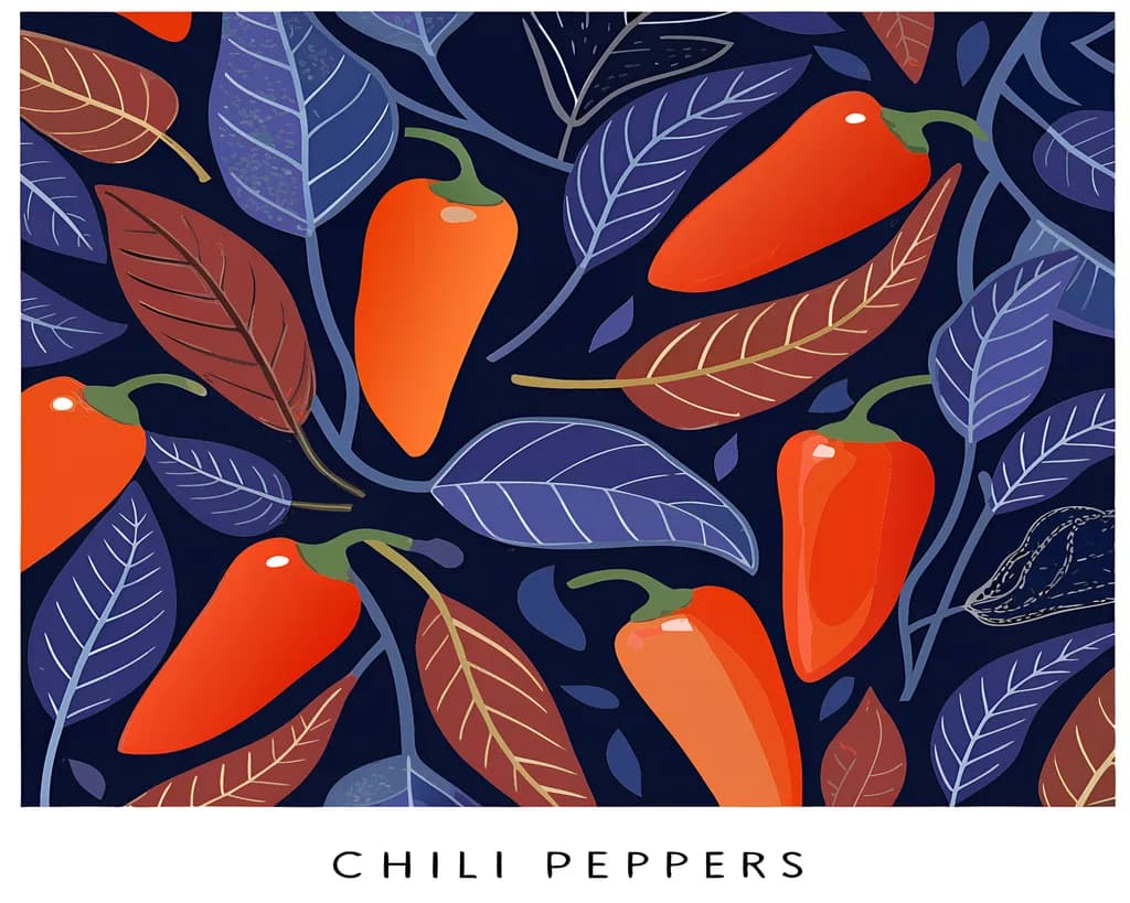 Vibrant Chili Peppers Amidst Lush Leaves: A Bold Botanical Delight