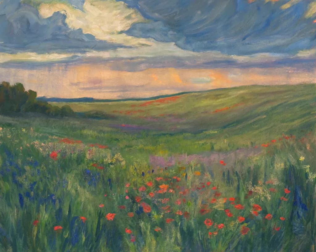 Whispers of the Meadow: A Vibrant Landscape at Dusk