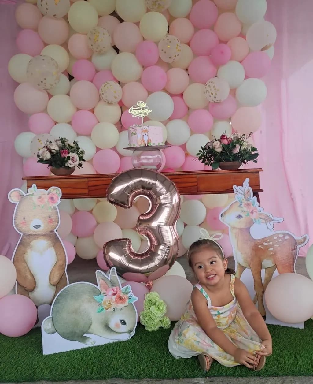 Whimsical Animal Celebration: A Joyful Birthday Scene with Balloons and Cake