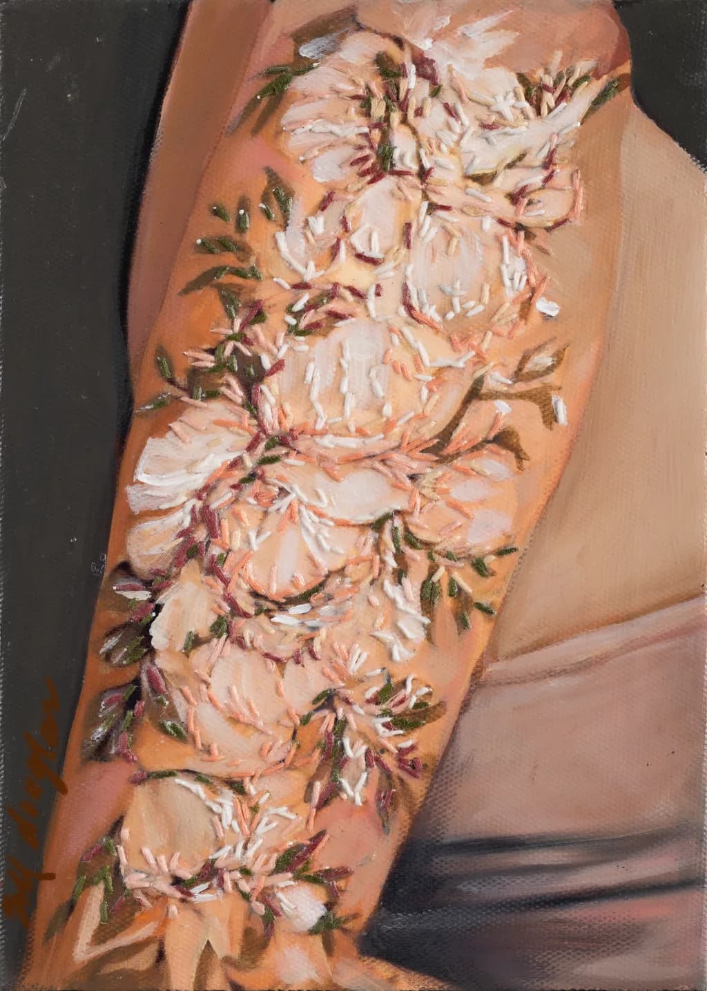 Floral Embrace: A Tattooed Journey of Texture and Design on Skin