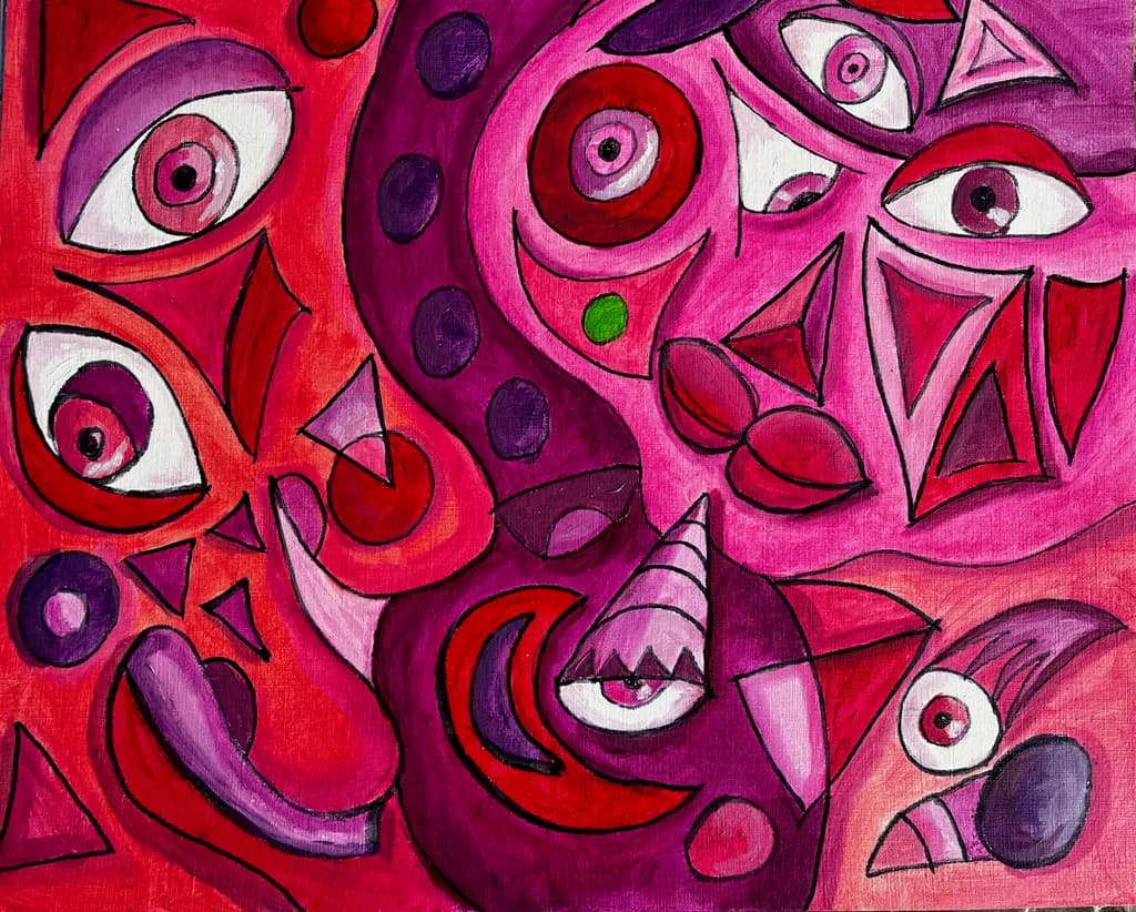 Vibrant Visions: A Kaleidoscope of Emotion in Red and Pink Abstract Art