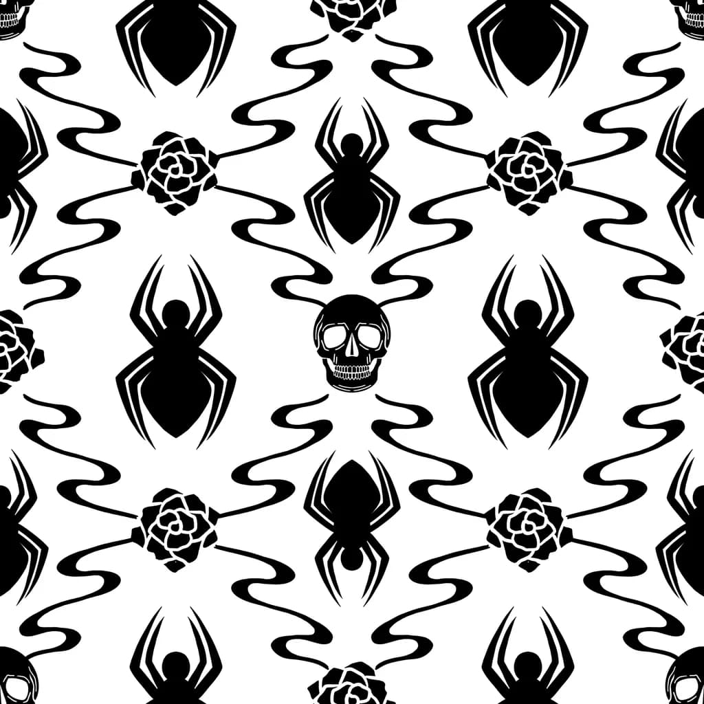 Whimsical Shadows: A Floral Dance with Skulls and Spiders