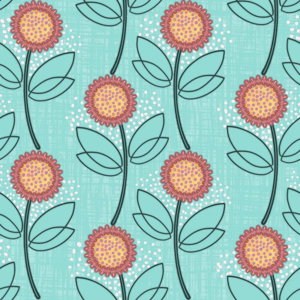 Blooming Whimsy: A Playful Floral Dance on Aqua Canvas