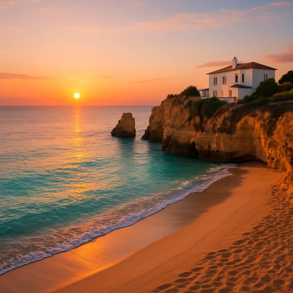 A beach at sunset