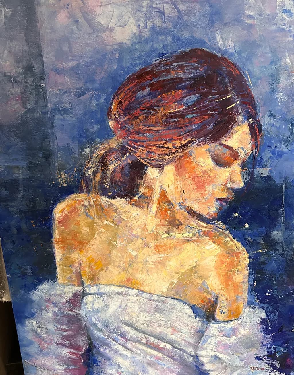 Whispers of Elegance: A Portrait of Grace and Serenity in Blue Hues