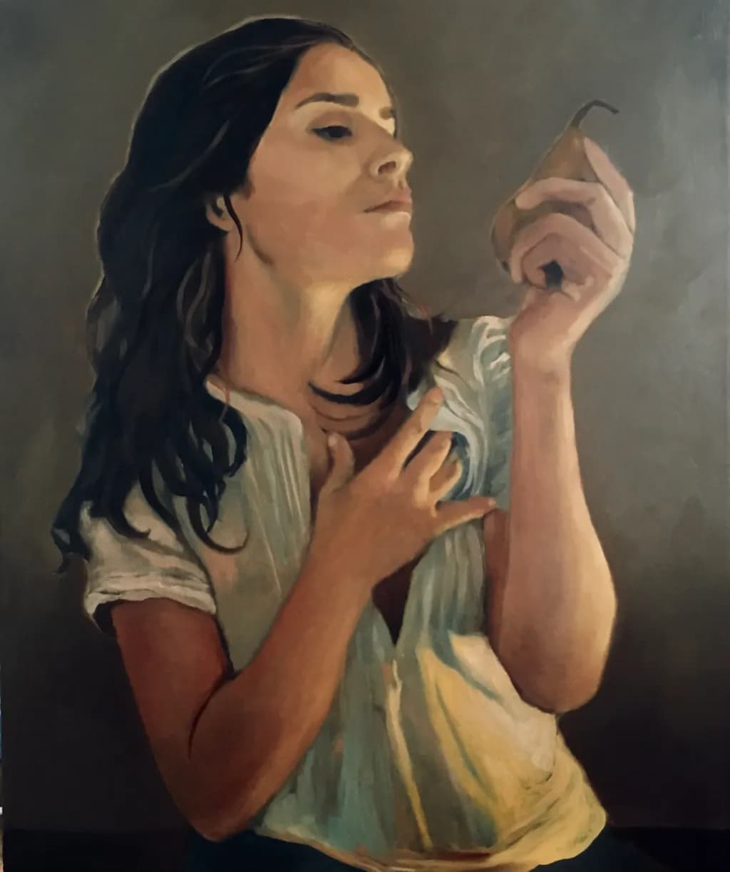 Whispers of Elegance: A Contemplative Portrait with Pears