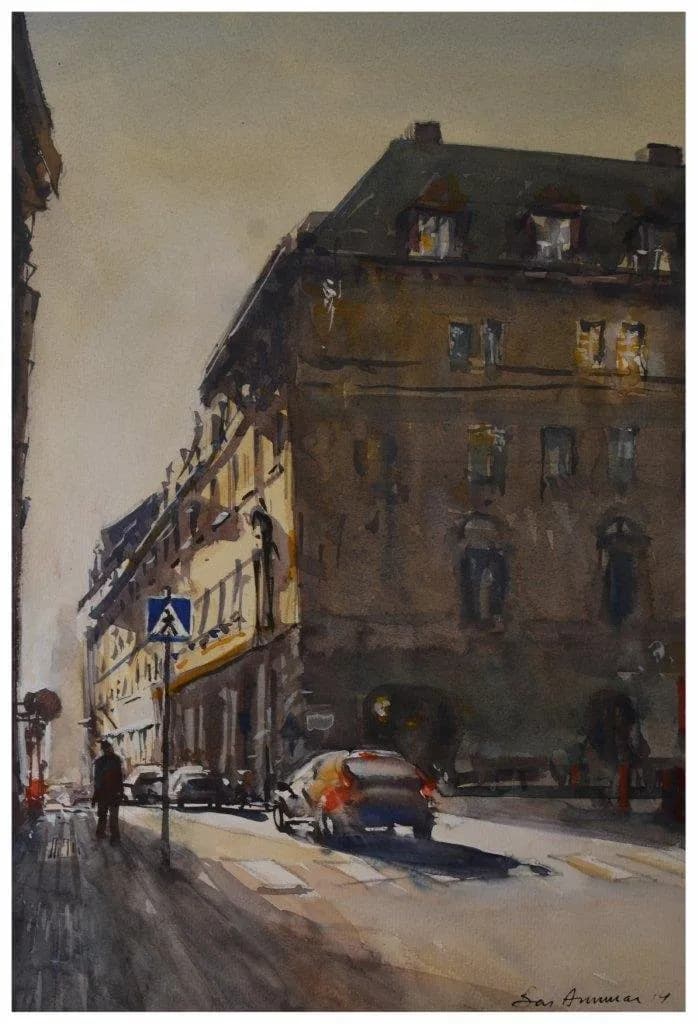Urban Light: A Watercolor Journey Through City Streets
