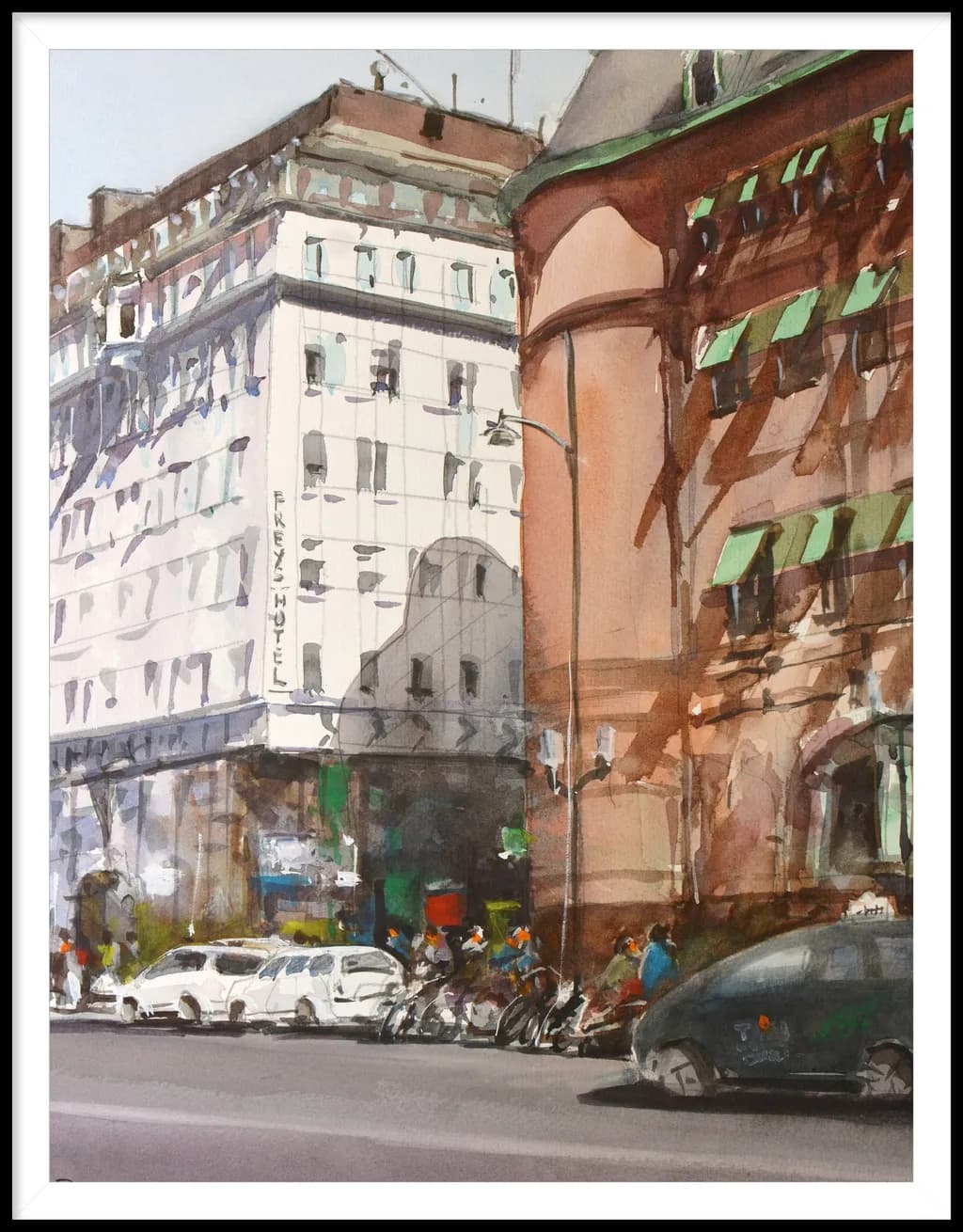 Urban Harmony: A Watercolor Journey Through City Streets and Architectural Elegance