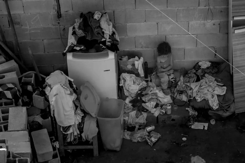 Whispers of Innocence: A Child's Solitude Amidst Chaos