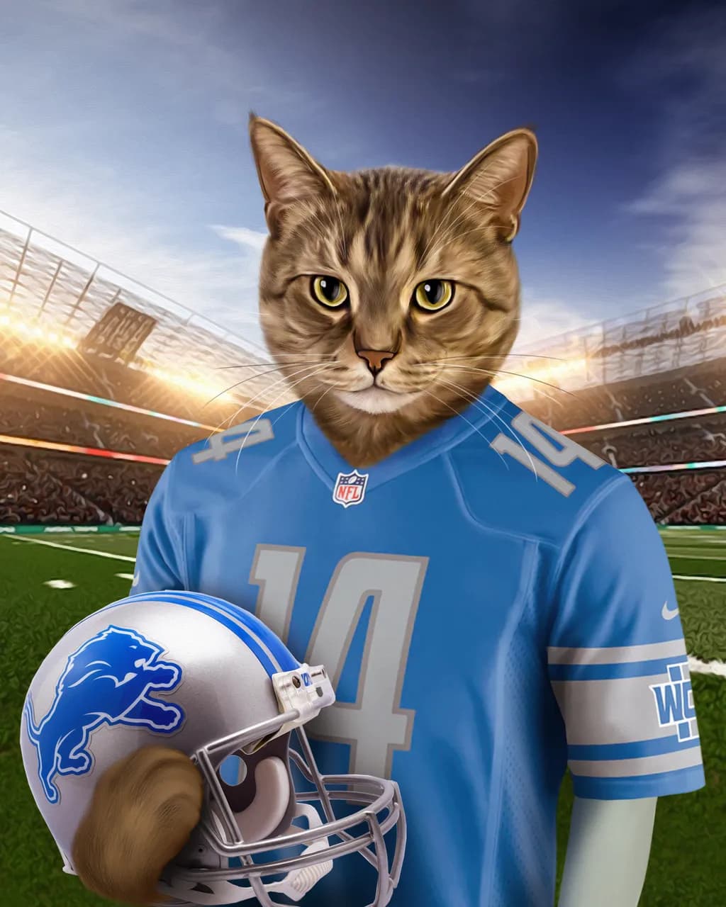 Feline Football Fantasy: The Purrfect Quarterback in Blue and Silver