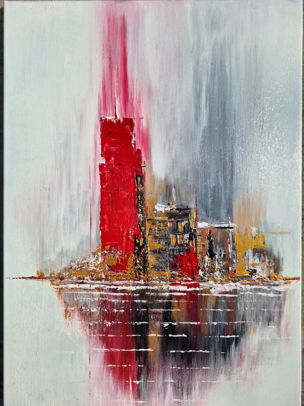 Vibrant Reflections: An Abstract Cityscape in Textured Hues