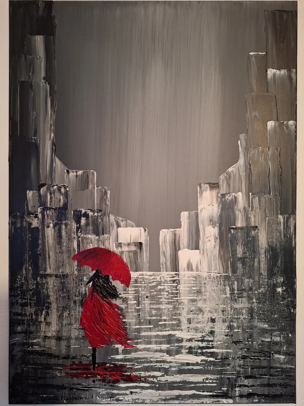 Whispers of Solitude: A Dramatic Dance in Red and Gray