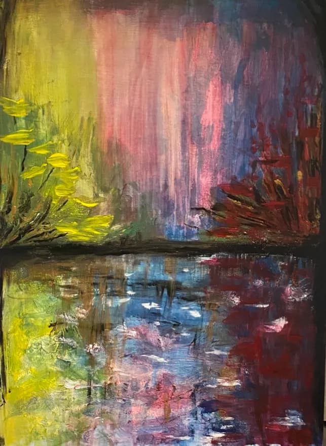 Vibrant Reflections: An Abstract Landscape of Colorful Serenity