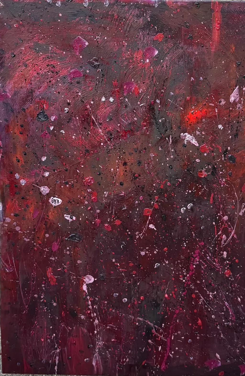 Celestial Whispers: A Dance of Crimson and Black in Abstract Expressionism