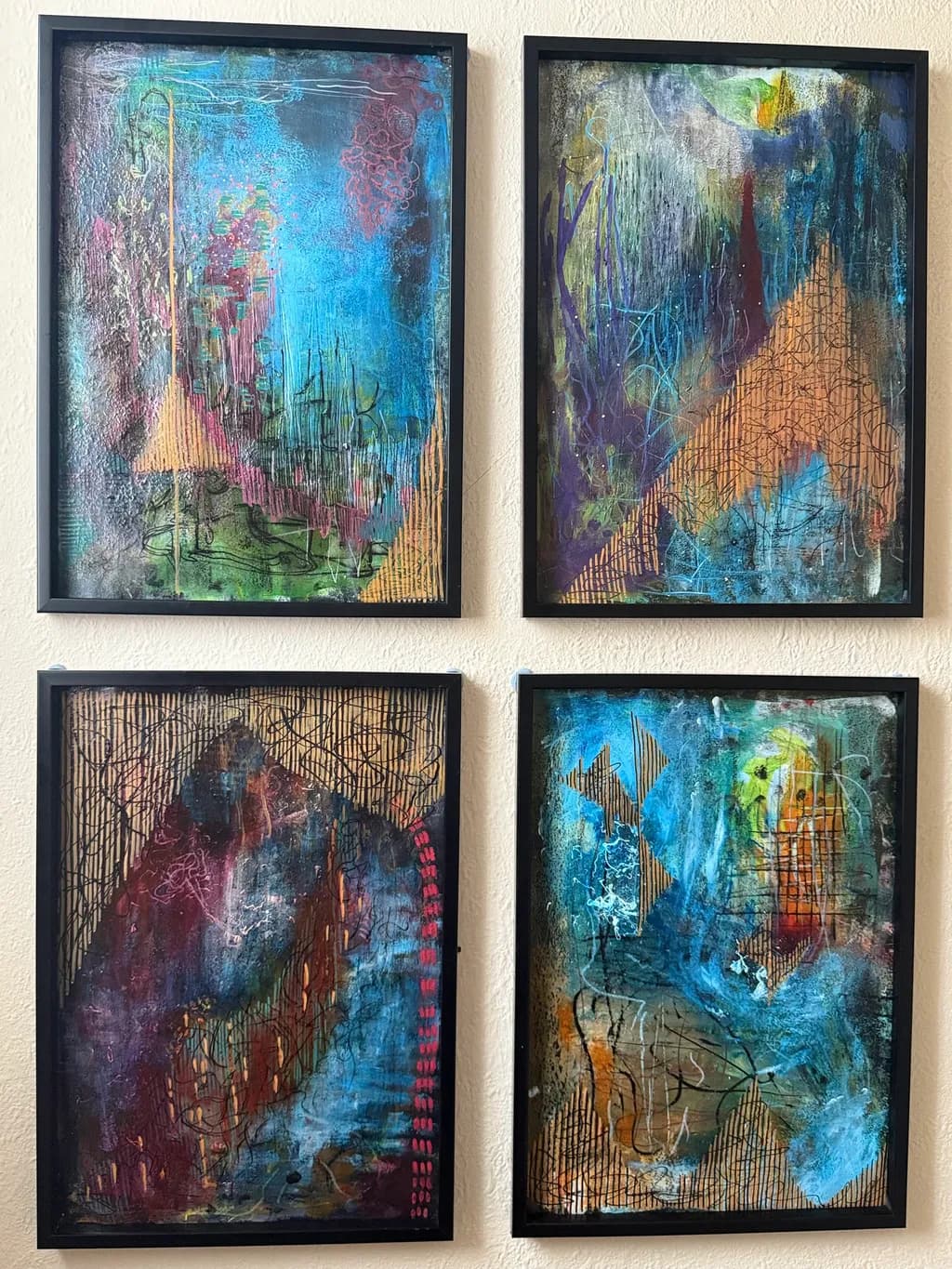 Vibrant Echoes: A Journey Through Abstract Landscapes in Four Frames