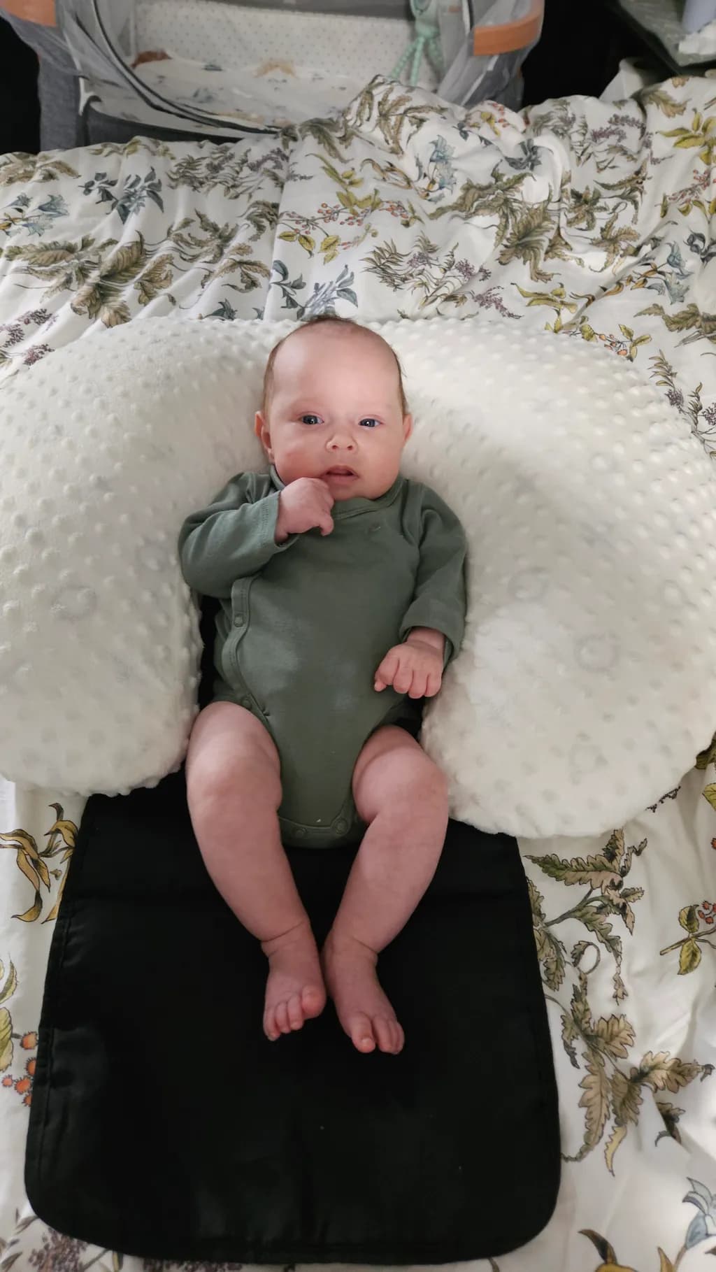 Cherubic Moments: A Serene Baby's First Portrait in Cozy Comfort
