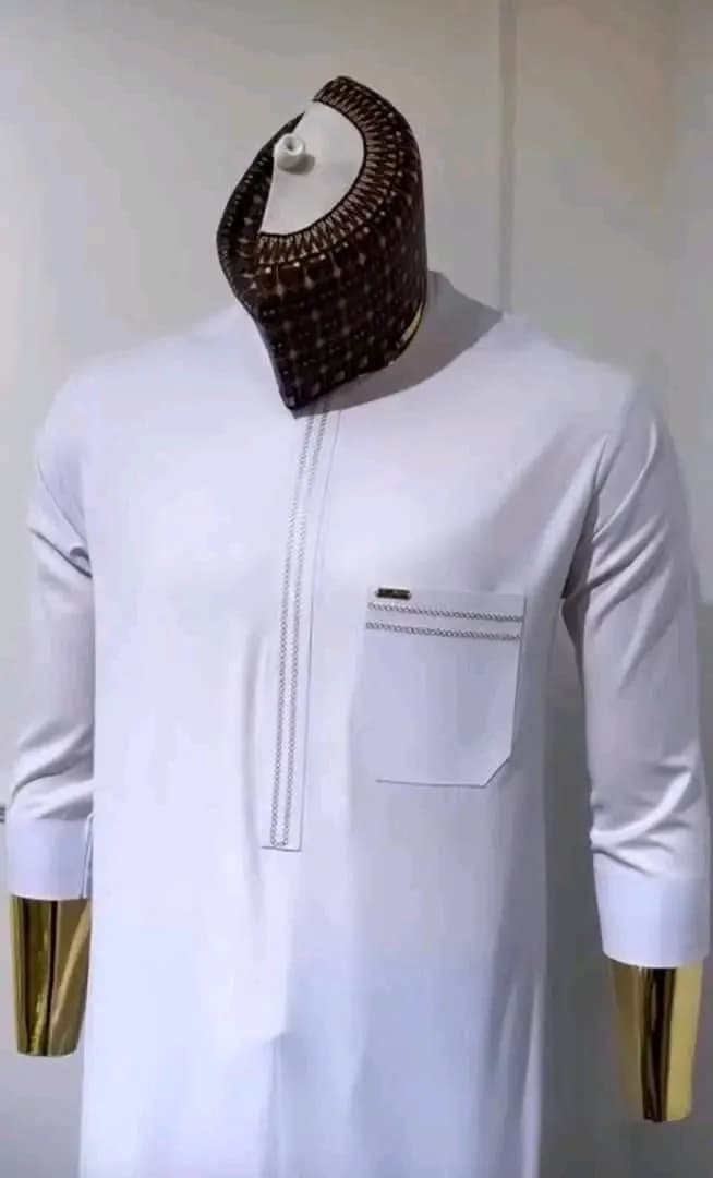 Elegant Fusion: Contemporary White Attire with Intricate Neck Detail