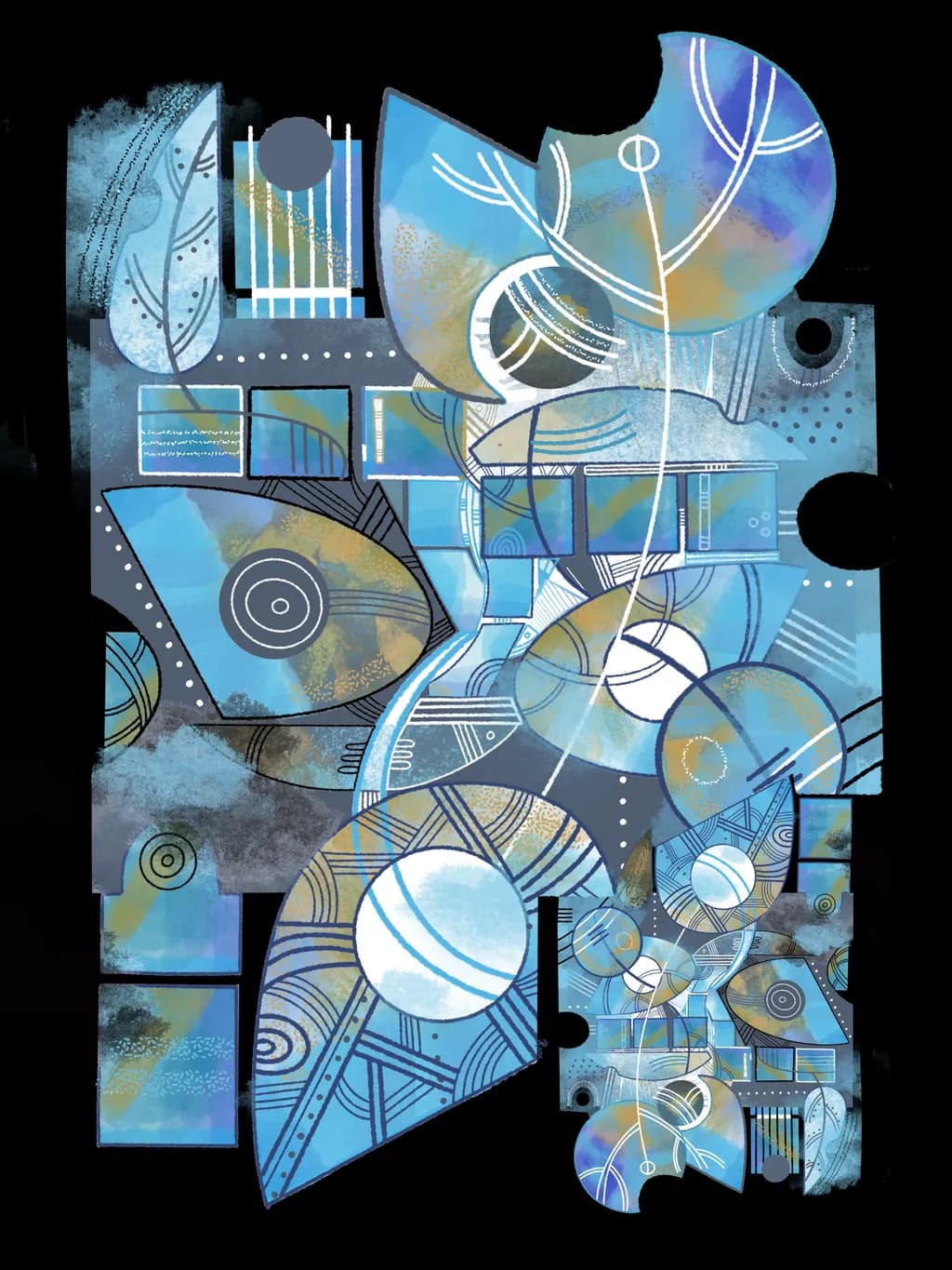 Whispers of Blue: An Abstract Journey Through Shapes and Textures