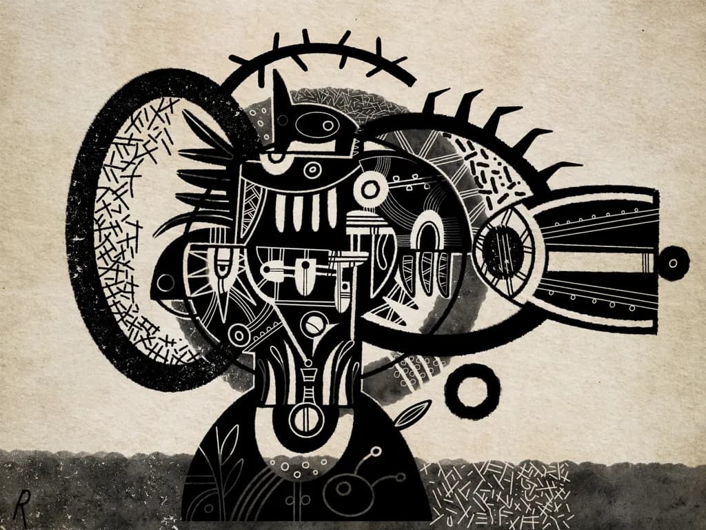 Monochrome Dreams: An Abstract Exploration of Geometric Patterns and Expressive Forms