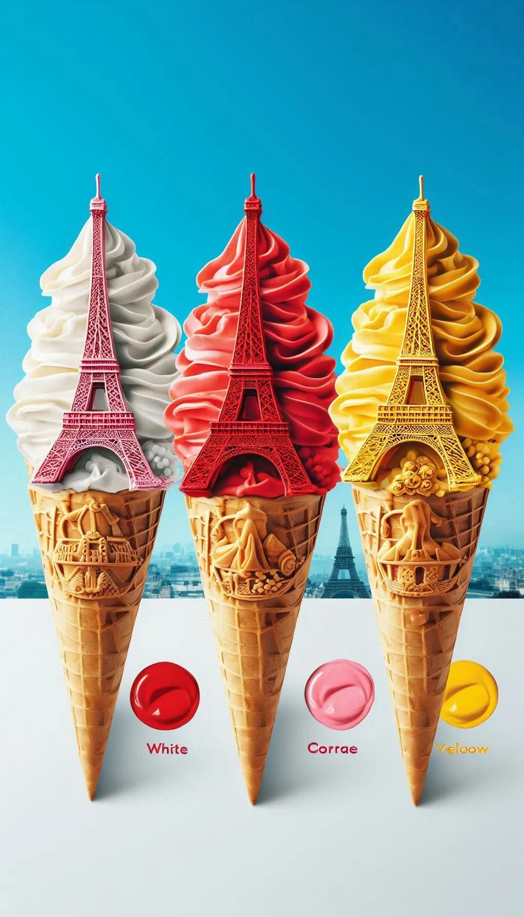 Eiffel Delight: A Whimsical Trio of Parisian Ice Cream Cones
