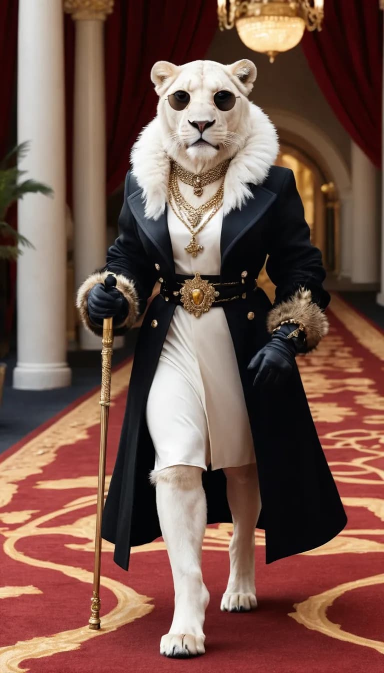 Regal Elegance: The Majestic Anthropomorphic Lioness in Luxurious Attire