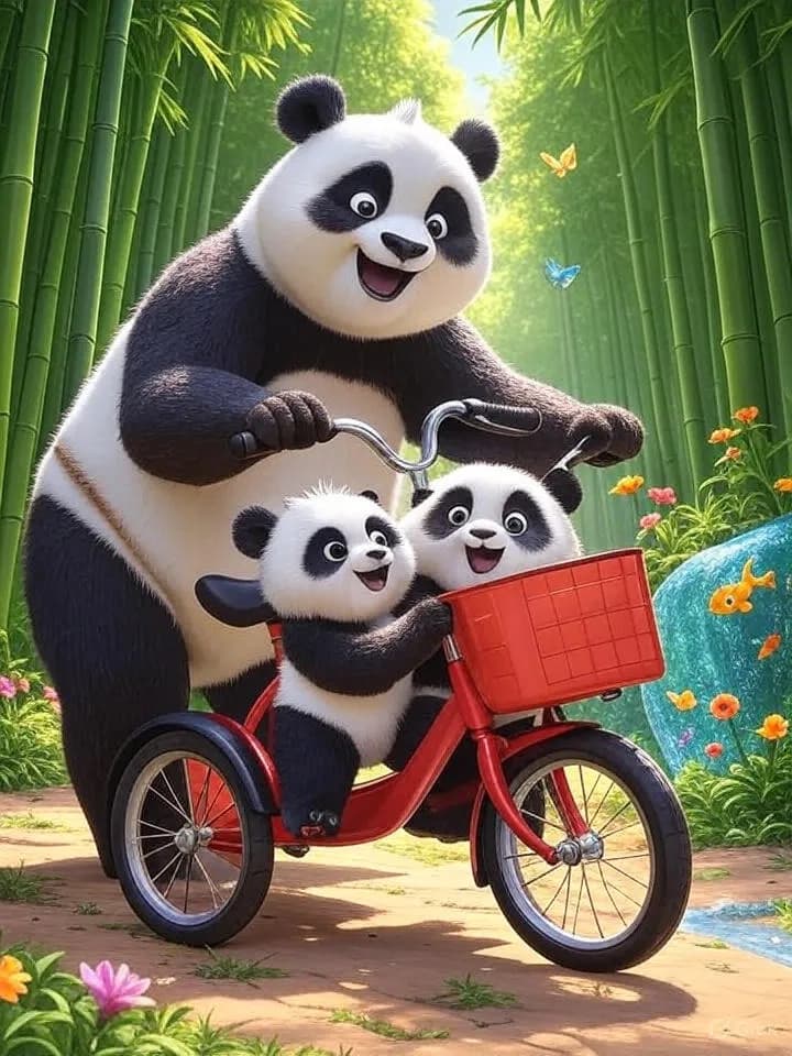 Panda Adventures: A Joyful Family Ride Through Nature's Embrace