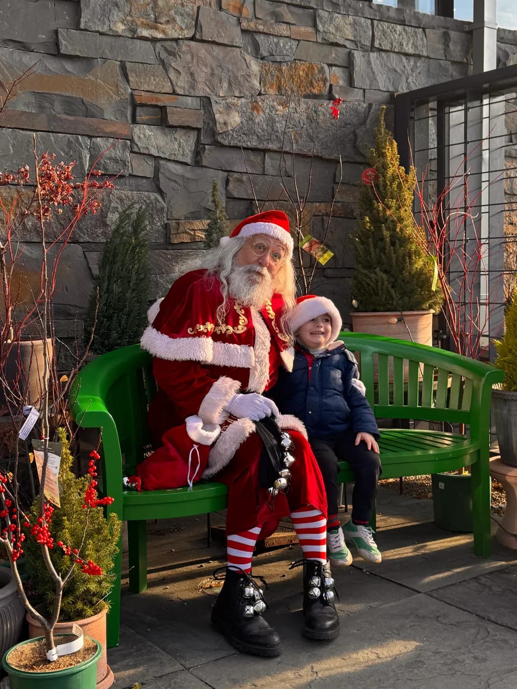 Santa and Child on Bench