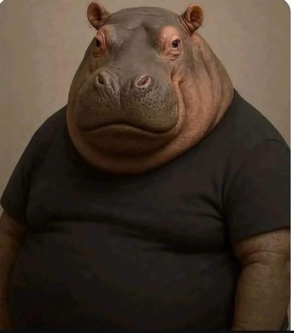Whimsical Hippo in a T-Shirt: A Humorous Portrait of Hybrid Creativity