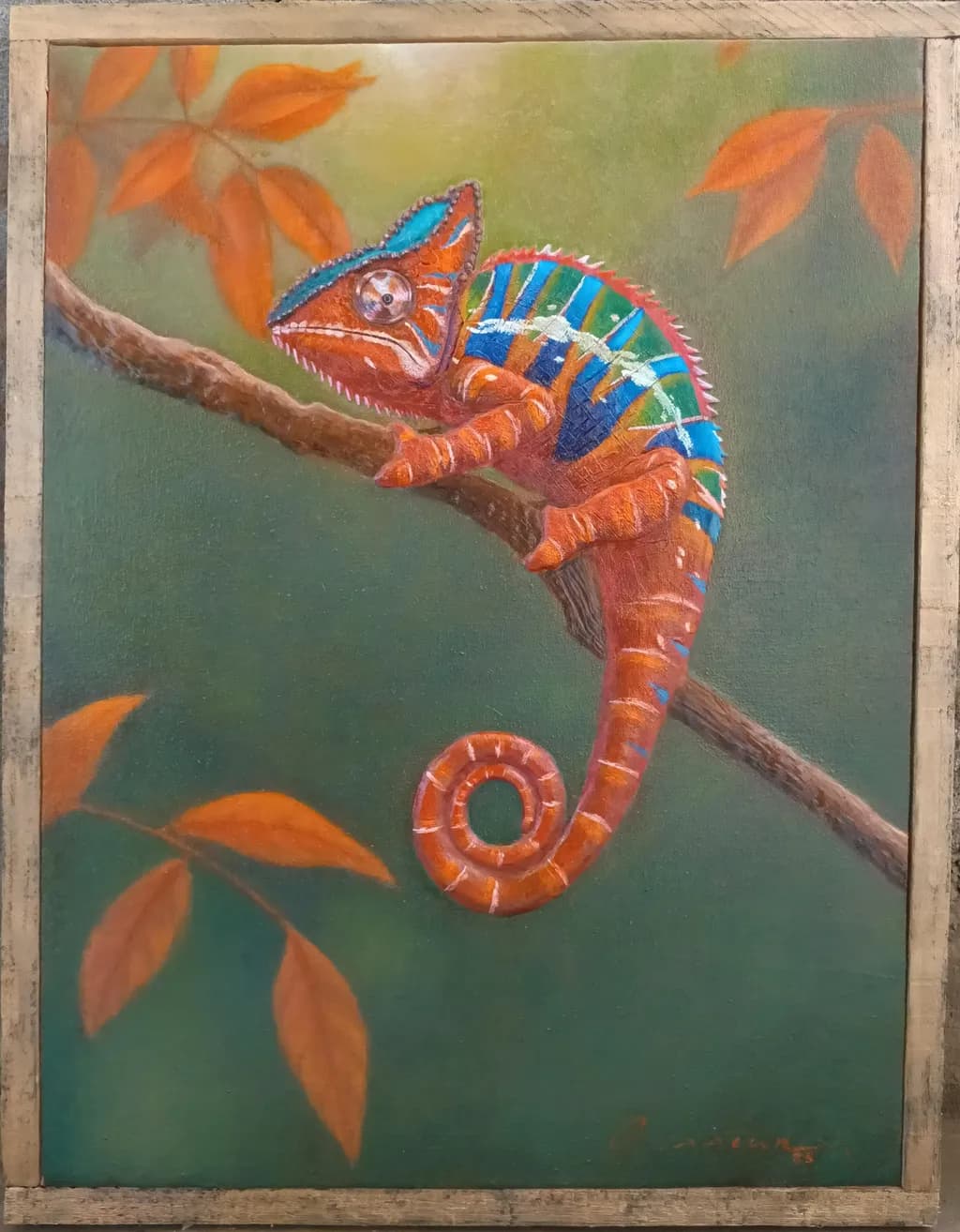 Vibrant Chameleon: Nature's Colorful Guardian on a Branch