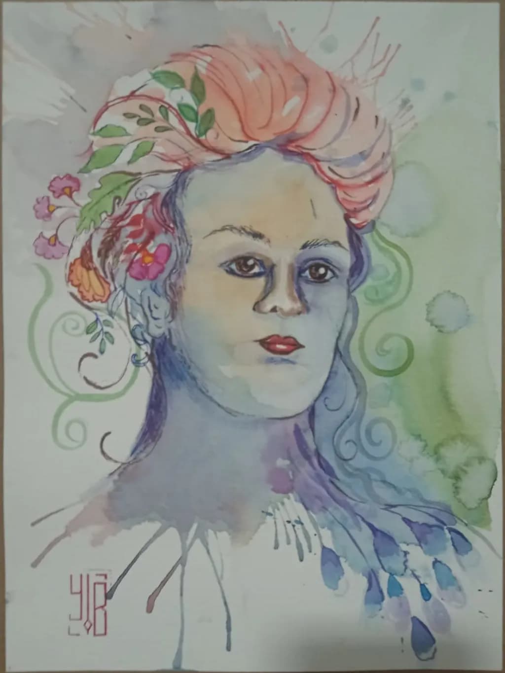 Whispers of Nature: A Watercolor Portrait of Ethereal Beauty