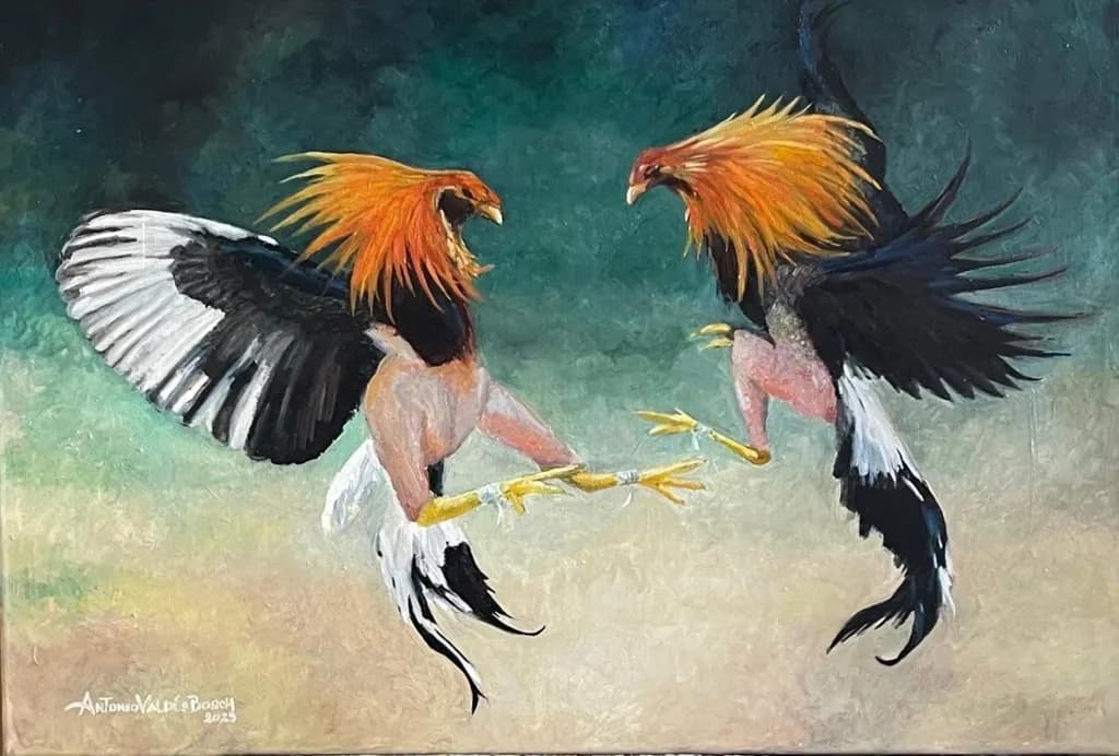 Dynamic Duel: The Majestic Clash of Roosters in Vibrant Colors
