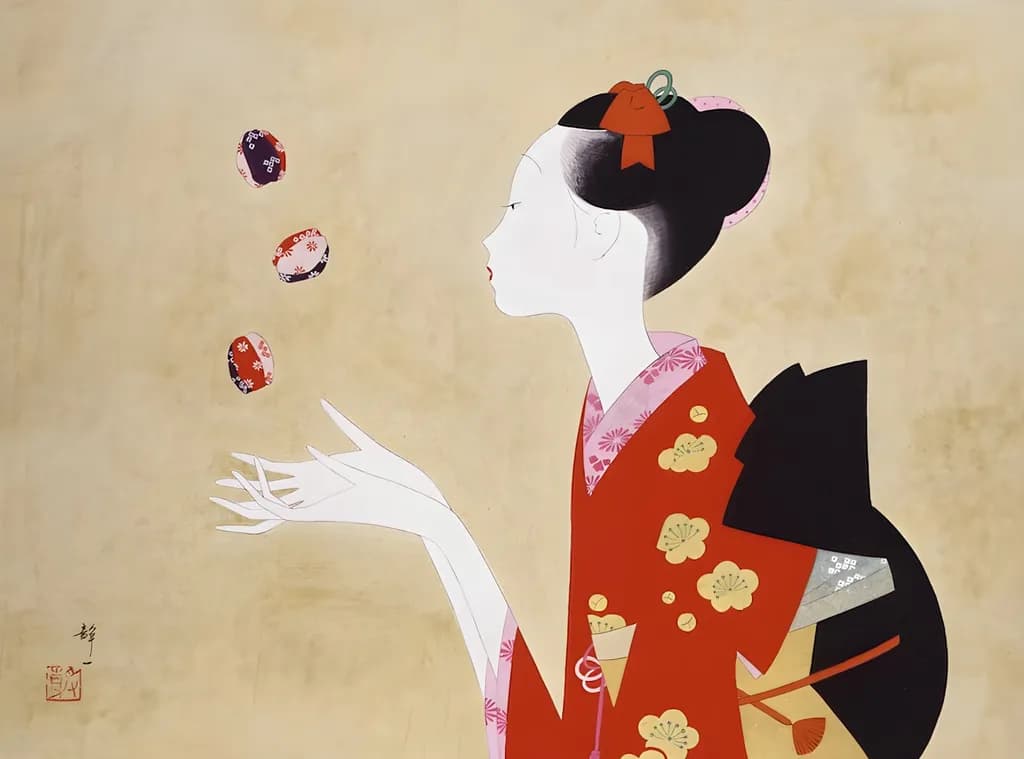 Whispers of Tradition: A Graceful Dance with Colorful Temari Balls