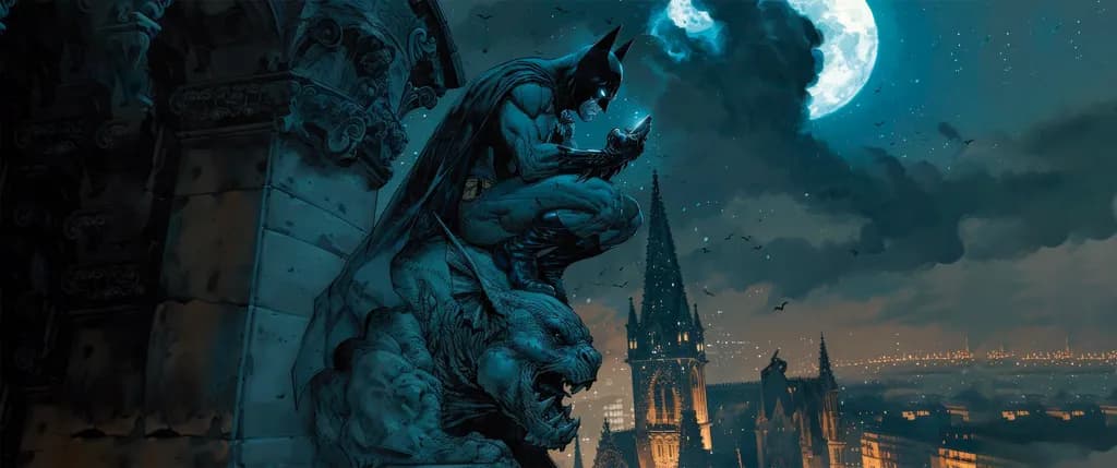 Shadowed Vigilance: A Hero's Watch Over the Urban Nightscape