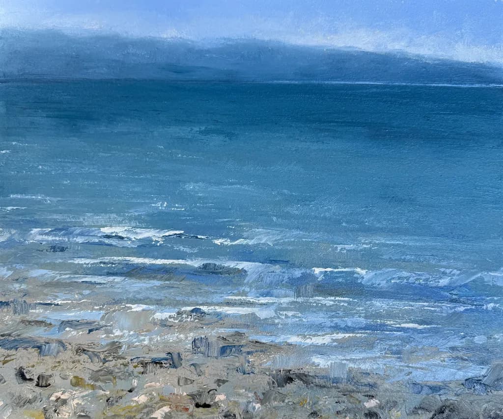 Whispers of the Ocean: A Serene Coastal Landscape in Blues and Grays