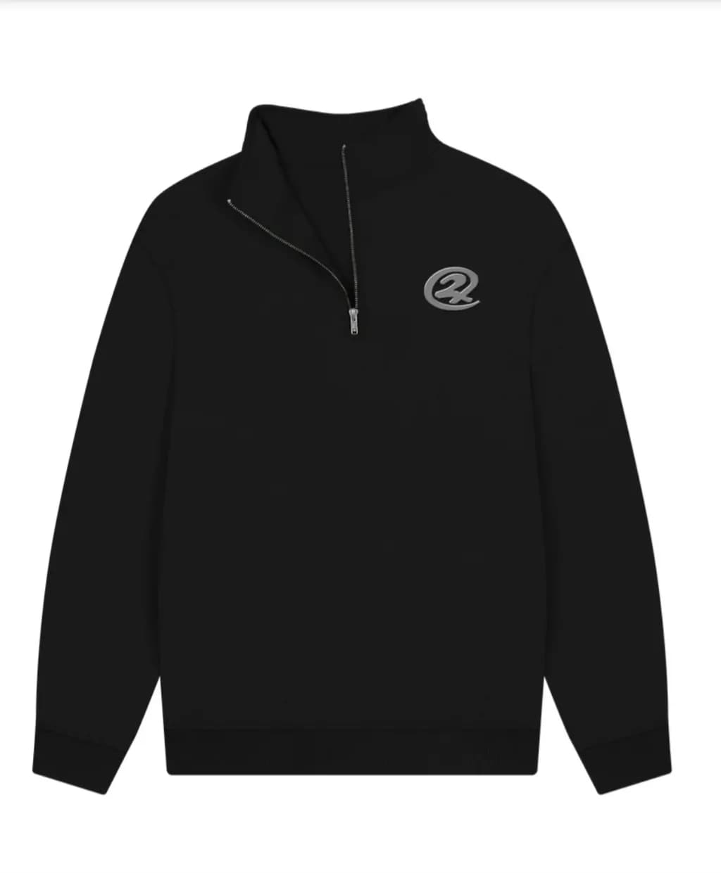 Sleek Black Quarter-Zip Pullover with Minimalist Logo Design
