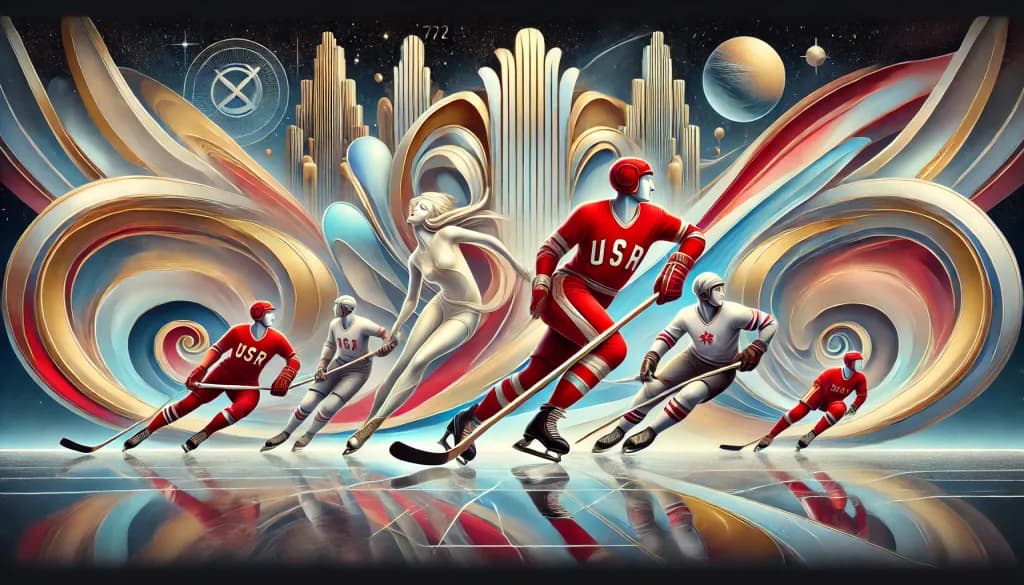 Dynamic Ice Dance: A Retro Futuristic Tribute to Hockey Legends