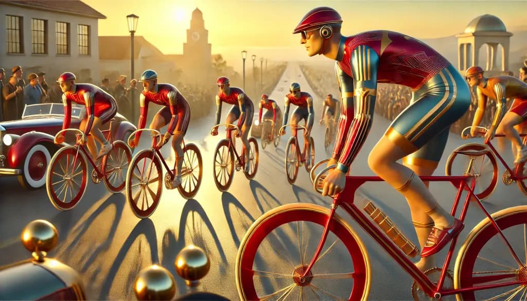 Cycling Through Time: A Vibrant Journey of Speed and Style in a Retro Landscape