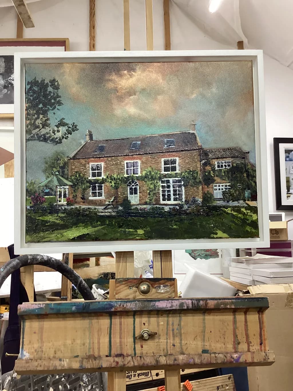 Whispers of Home: A Serene Landscape Painting of a Charming House Amidst Nature's Embrace