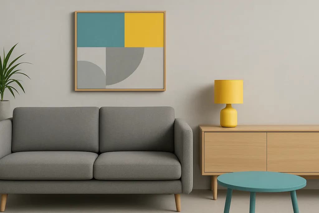 Modern Minimalist Harmony: A Colorful Geometric Art Piece for Contemporary Decor