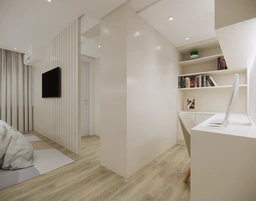 Serene Minimalism: A Bright and Cozy Workspace Retreat