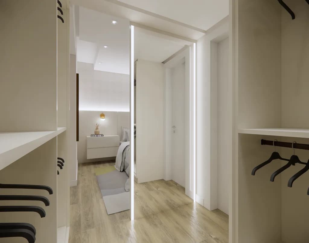 Serene Minimalism: A Bright and Modern Sanctuary of Organized Elegance